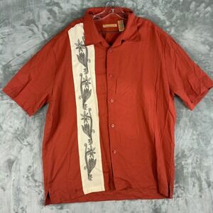 The Havanera Co Mens XL Burnt Orange Embroidered Panel Short Sleeve Camp Shirt